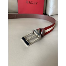 Bally Calf Leather Stripe Silver Pin Buckle 34mm Belt Red