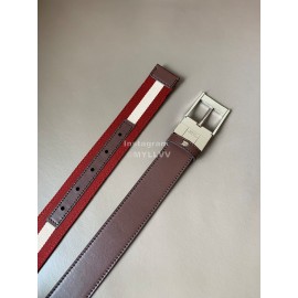 Bally Calf Leather Stripe Silver Pin Buckle 34mm Belt Red