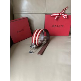 Bally Calf Leather Stripe Silver Pin Buckle 34mm Belt Red
