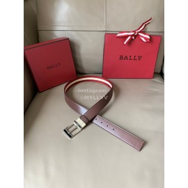Bally Calf Leather Stripe Silver Pin Buckle 34mm Belt Red