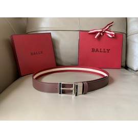 Bally Calf Leather Stripe Silver Pin Buckle 34mm Belt Red