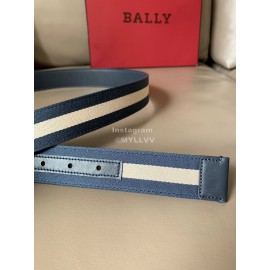 Bally Calf Leather Stripe Silver Pin Buckle 34mm Belt Blue