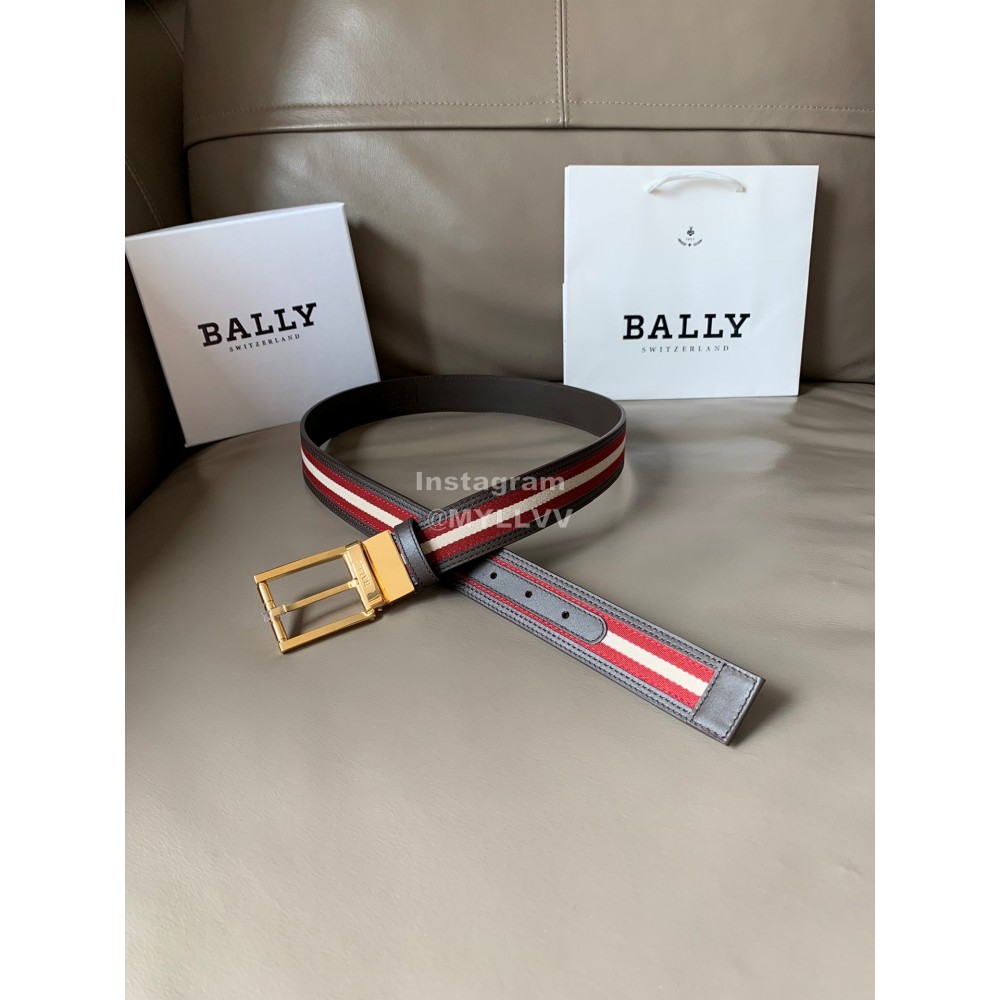 Bally Calf Leather Stripe Gold Pin Buckle 34mm Belt Red