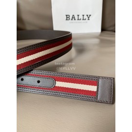 Bally Calf Leather Stripe Gold Pin Buckle 34mm Belt Red