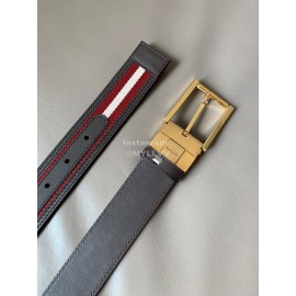Bally Calf Leather Stripe Gold Pin Buckle 34mm Belt Red