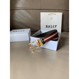 Bally Calf Leather Stripe Gold Pin Buckle 34mm Belt Red