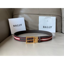 Bally Calf Leather Stripe Gold Pin Buckle 34mm Belt Red