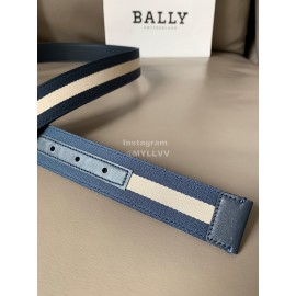 Bally Calf Leather Stripe Silver Pin Buckle 34mm Belt For Men Blue