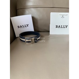 Bally Calf Leather Stripe Silver Pin Buckle 34mm Belt For Men Blue