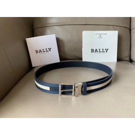 Bally Calf Leather Stripe Silver Pin Buckle 34mm Belt For Men Blue