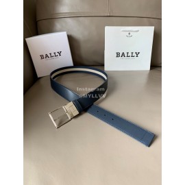 Bally Calf Leather Stripe Silver Pin Buckle 34mm Belt For Men Blue