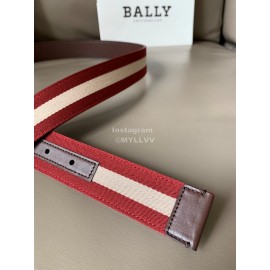 Bally Calf Leather Stripe Silver Pin Buckle 34mm Belt For Men Red