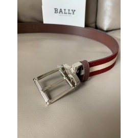 Bally Calf Leather Stripe Silver Pin Buckle 34mm Belt For Men Red