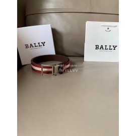 Bally Calf Leather Stripe Silver Pin Buckle 34mm Belt For Men Red