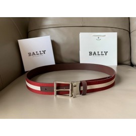 Bally Calf Leather Stripe Silver Pin Buckle 34mm Belt For Men Red