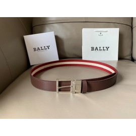 Bally Calf Leather Stripe Silver Pin Buckle 34mm Belt For Men Red