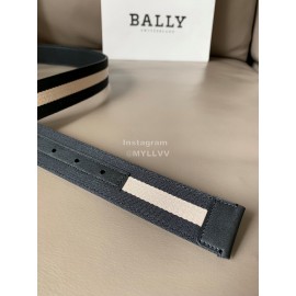 Bally Calf Leather Stripe Silver Pin Buckle 34mm Belt For Men Gray