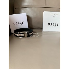 Bally Calf Leather Stripe Silver Pin Buckle 34mm Belt For Men Gray