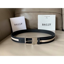 Bally Calf Leather Stripe Silver Pin Buckle 34mm Belt For Men Gray