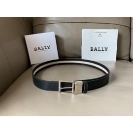 Bally Calf Leather Stripe Silver Pin Buckle 34mm Belt For Men Gray