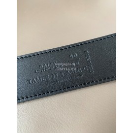 Bally Calf Leather Stripe Silver Pin Buckle 34mm Belt For Men Gray