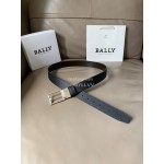Bally Black Calf Leather Rotating Pure Copper Silver Buckle 34mm Belt