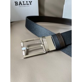 Bally Black Calf Leather Rotating Pure Copper Silver Buckle 34mm Belt