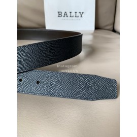 Bally Black Calf Leather Rotating Pure Copper Silver Buckle 34mm Belt
