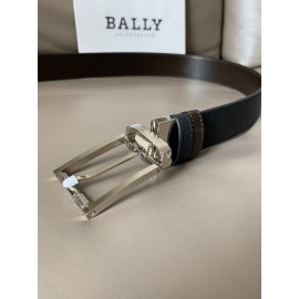 Bally Black Calf Leather Rotating Pure Copper Silver Buckle 34mm Belt