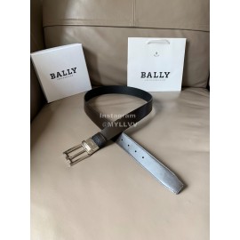 Bally Black Calf Leather Rotating Pure Copper Silver Buckle 34mm Belt