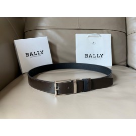 Bally Black Calf Leather Rotating Pure Copper Silver Buckle 34mm Belt