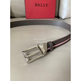 Bally Fashion Calf Leather Stripe Silver Pin Buckle 34mm Leisure Belt
