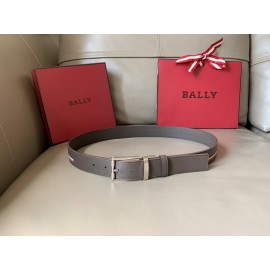 Bally Fashion Calf Leather Stripe Silver Pin Buckle 34mm Leisure Belt