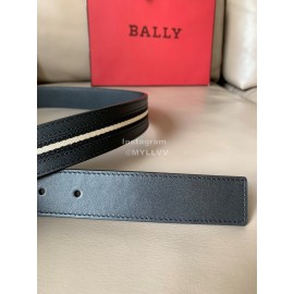 Bally Calf Leather Stripe Silver Pin Buckle 34mm Leisure Belt