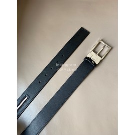 Bally Calf Leather Stripe Silver Pin Buckle 34mm Leisure Belt