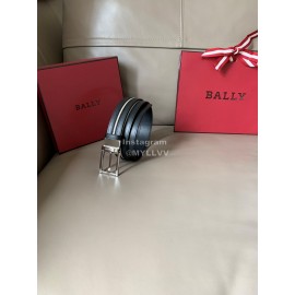 Bally Calf Leather Stripe Silver Pin Buckle 34mm Leisure Belt