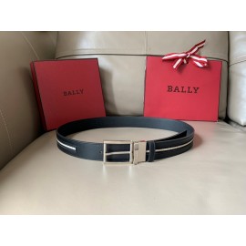 Bally Calf Leather Stripe Silver Pin Buckle 34mm Leisure Belt