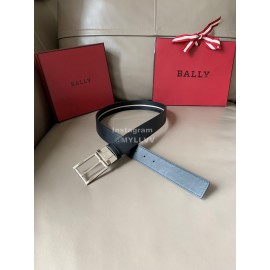 Bally Calf Leather Stripe Silver Pin Buckle 34mm Leisure Belt