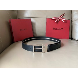 Bally Calf Leather Stripe Silver Pin Buckle 34mm Leisure Belt