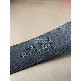 Bally Calf Leather Stripe Silver Pin Buckle 34mm Leisure Belt