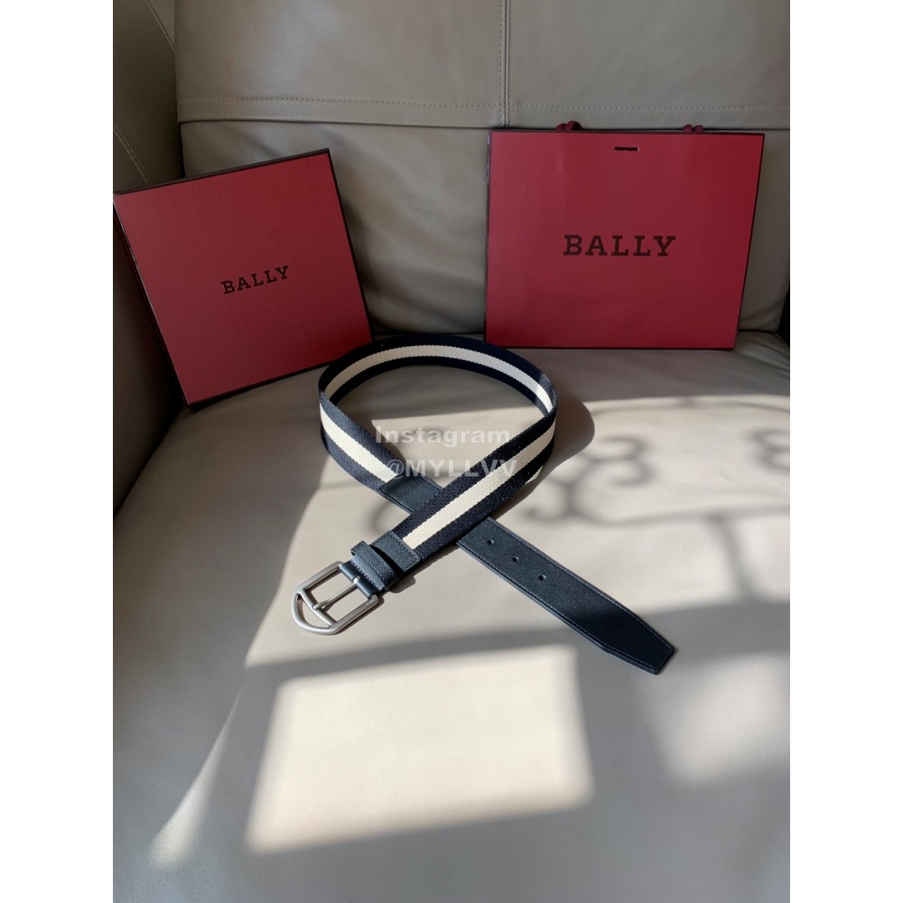 Bally Calf Leather Stripe Vintage Silver Pin Buckle 40mm Belt