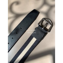 Bally Calf Leather Stripe Vintage Silver Pin Buckle 40mm Belt