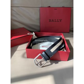Bally Calf Leather Stripe Vintage Silver Pin Buckle 40mm Belt