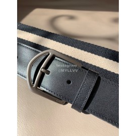 Bally Calf Leather Stripe Vintage Silver Pin Buckle 40mm Belt