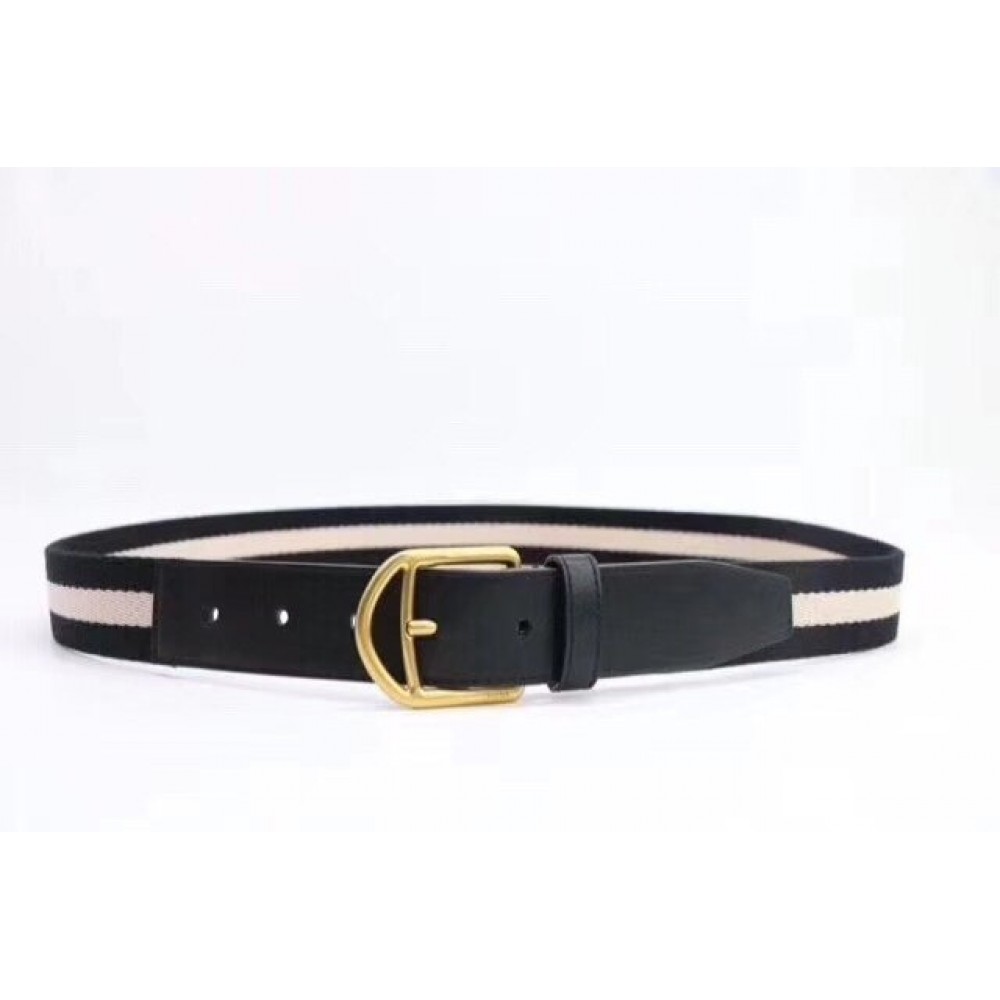Bally Calf Leather Stripe Vintage Gold Pin Buckle 40mm Belt