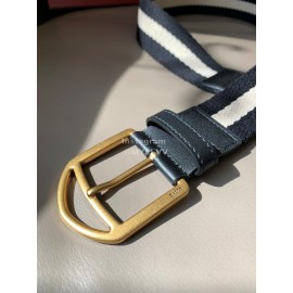Bally Calf Leather Stripe Vintage Gold Pin Buckle 40mm Belt