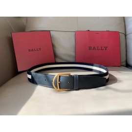 Bally Calf Leather Stripe Vintage Gold Pin Buckle 40mm Belt
