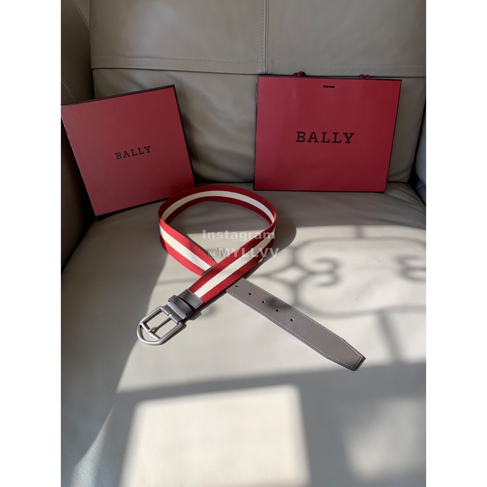 Bally Calf Leather Stripe Vintage Silver Pin Buckle 40mm Belt Red