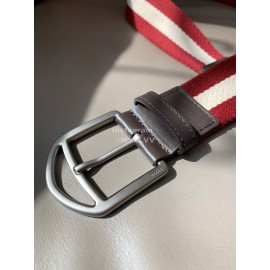 Bally Calf Leather Stripe Vintage Silver Pin Buckle 40mm Belt Red