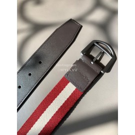 Bally Calf Leather Stripe Vintage Silver Pin Buckle 40mm Belt Red